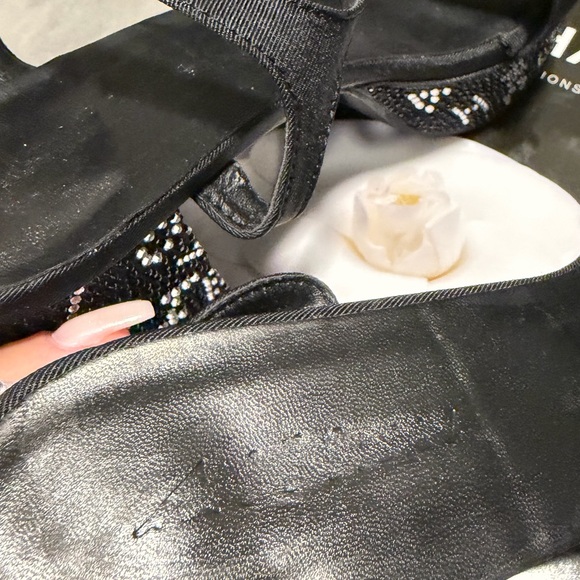 CHANEL Black Rhinestone Logo Heeled Sandals - Picture 9 of 12